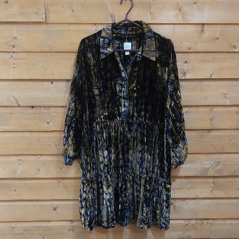 Maeve Black and Gold Long Sleeve Tiered Shirt Dress Size XL